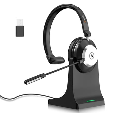 Wantek Casque Bluetooth avec Microphone pour PC, Clé USB, Base de Chargement et Accessoires, Bouton de Sourdine pour Travail/téléphones Cellulaires/ordinateur/centre d'appels/Zoom