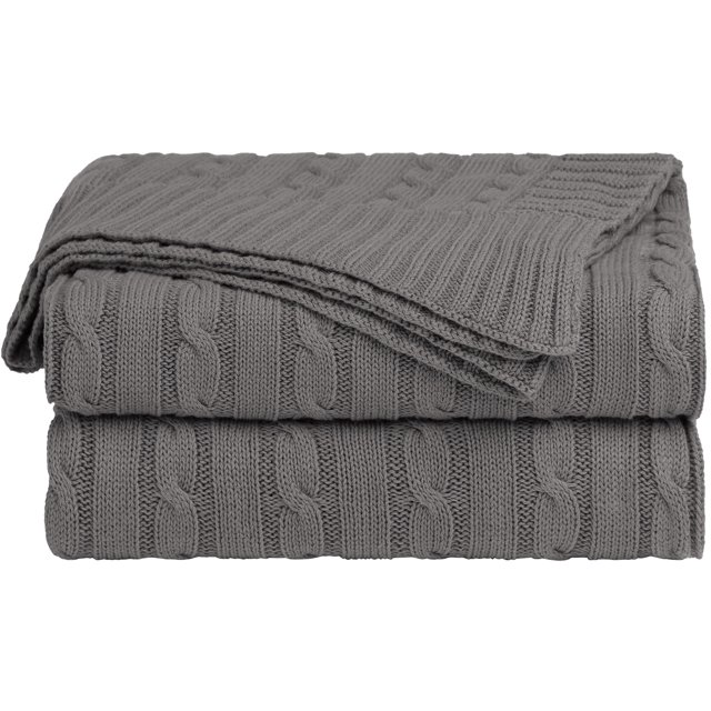 Unique Bargains Cotton Blanket Decorative Cable Knitted Throw Soft Knit Blankets
