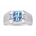 thumbnail image 1 of RYLOS Men's Rings Sterling Silver Rings Classic Designer  9X7MM Oval Gemstone &  Diamond Ring Blue Topaz December Birthstone Ring Size 11, 1 of 7