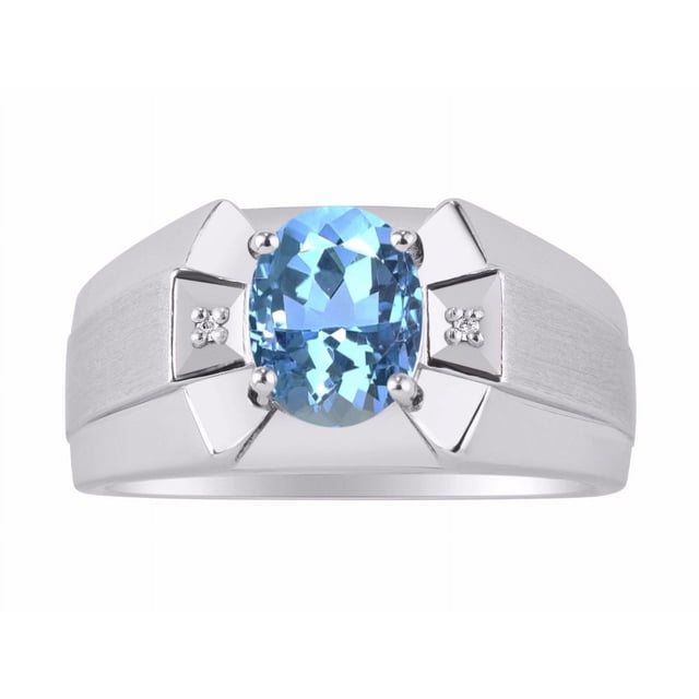 RYLOS Men's Rings Sterling Silver Rings Classic Designer 9X7MM Oval Gemstone & Diamond Ring Blue Topaz December Birthstone Ring Size 11