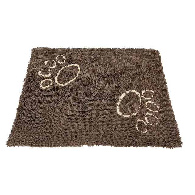 Vibrant Life Medium Pet Rug in brown with two cream paw prints, made of durable mop cloth fabric with soft nap, machine washable, suitable as a dog blanket or pet bed for comfort and easy cleaning.