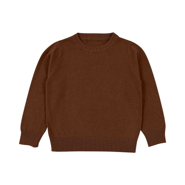 SERTG Child and Child Sweater Kids Fall Solid Color Plaid Kids Crew Neck Soft Knit Pullover Tops Winter Long Sleeve Round Neck Sweaters(Brown#1,8-9 Years)