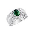 thumbnail image 3 of RYLOS Men's Rings Sterling Silver Rings Classic Designer Style 8X6MM Gemstone &  Diamond Ring Green Sapphire September Birthstone Rings For Men,  Size 11, 3 of 7