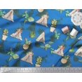 thumbnail image 2 of Soimoi Blue Poly Georgette Fabric Cactus With Conical Pot Tree Print Fabric by the Yard 42 Inch Wide, 2 of 5