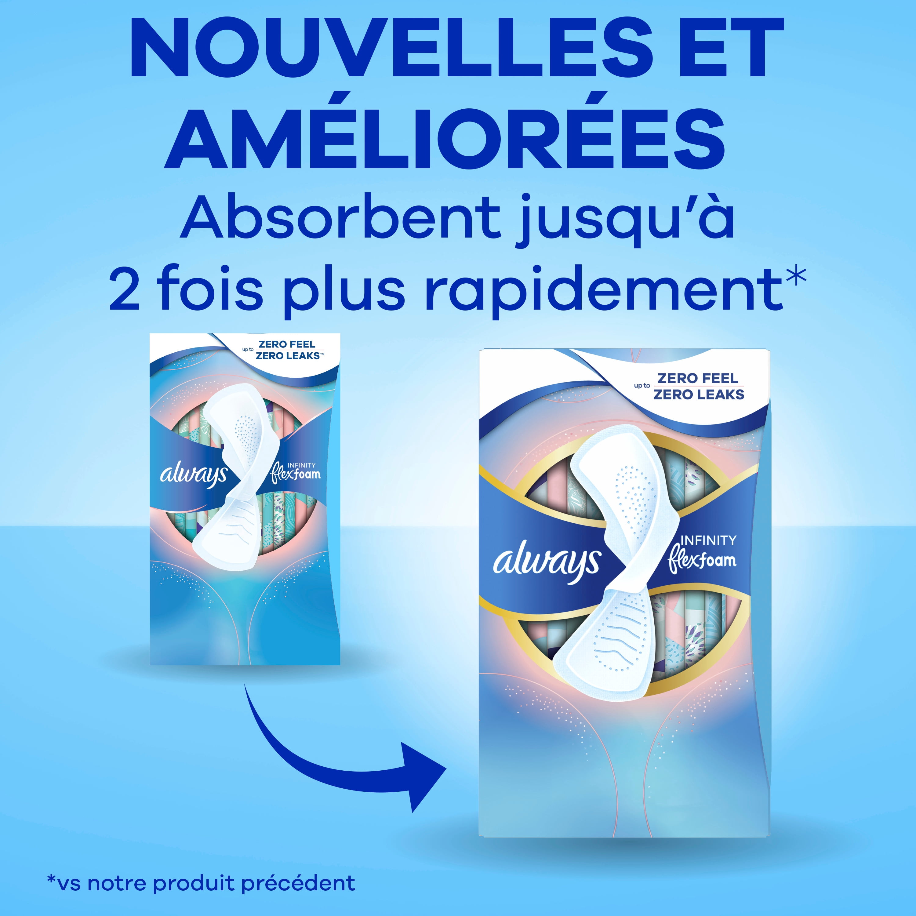 Serviettes Always Infini FlexFoam, régulières avec ailes, pour femmes, taille 1, sans parfum, 50 serviettes