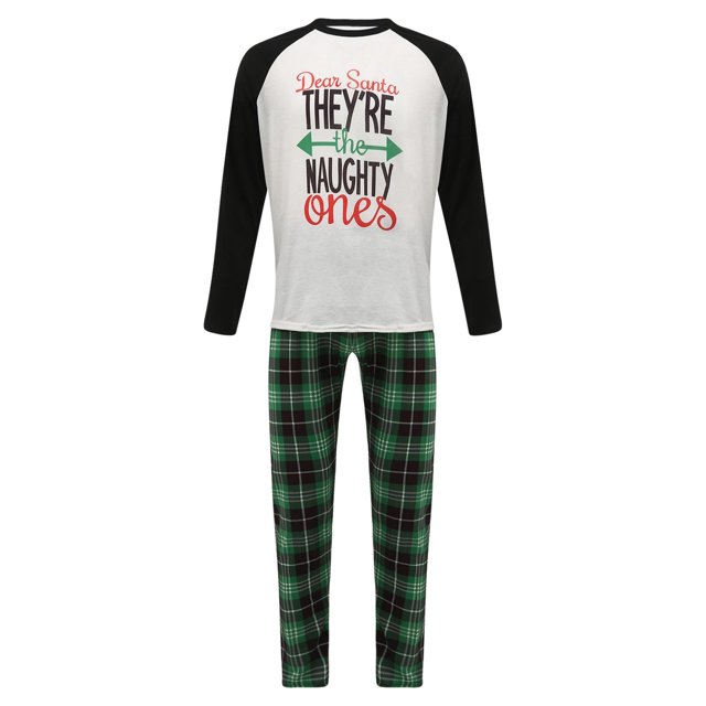 ITFABS Pyjamas de Noël Assortis pour la Famille, Hauts Raglan à Lettres + Pantalons à Carreaux