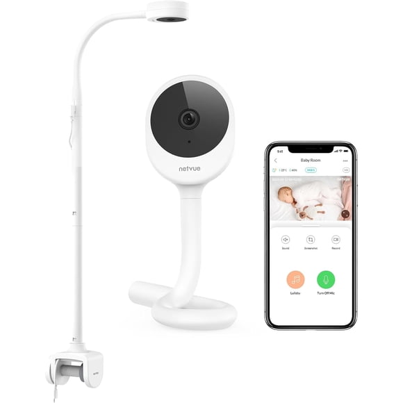 NETVUE Peekababy Moniteur d'Appareil Photo pour Bébé, Moniteur pour Bébé Sans Fil avec Caméra et Audio, Support de Berceau 4-en-1, Application Intelligente, Analyse du Sommeil et Conversation Bidirectionnelle