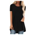 thumbnail image 3 of JIRNDf Chemises pour Femmes Hauts Tendance Été Mode Grande Taille Col Rond Manches Courtes Longues Tuniques pour Femmes Blouse Décontractée Noir G, 3 of 9