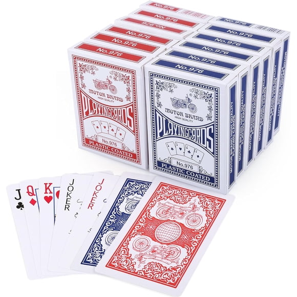 Playing Cards, 12 Pack, Decks of Cards Bulk, Poker Size, Standard Index, for Blackjack, Euchre, Canasta Card Game, 6 Blue and 6 Red, Casino Grade Poker Cards