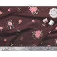 thumbnail image 2 of Soimoi Red Rayon Fabric Leaves & Pink Floral Printed Fabric 1 Yard 56 Inch Wide, 2 of 3