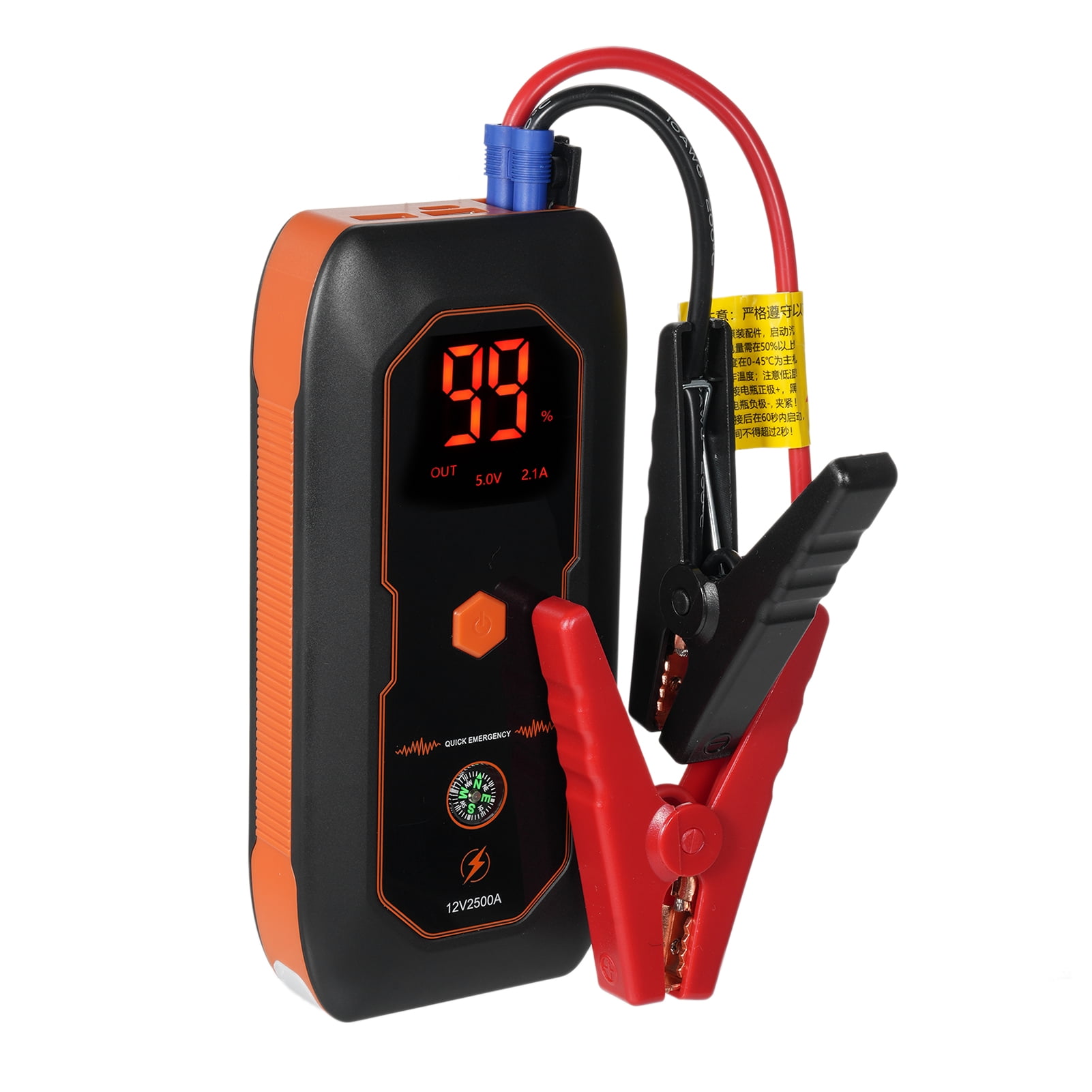 12V 600A Peak Car Jump Starter with 8000mAh Battery, 5V/2.4A USB Port, ABS Material - Supports Gasoline up to 6.0L/Diesel up to 3.0L, Includes Jumper Cables, Data Cable & User Manual (Black+Orange)