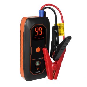 12V 600A Démarreur de saut de voiture avec 8000mAh Batterie, 5V/2.4A USB Port, ABS Matériau - Supporte l'essence jusqu'à 6,0L/Diesel jusqu'au 3.0L, Inclut les câbles de Jumper, câble de données & Manuel de l'utilisateur (Black+Orange)