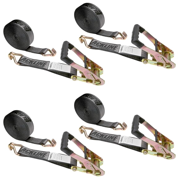 US Cargo Control Blackline Sangle à Cliquet Robuste de 2 Pouces avec Crochets en Fil Métallique, 2 Pouces de Large x 30 Pieds de Long, Sangles à Cliquet Noires, Sangles à Cliquet avec Double Crochet en J, Attaches Fiables, Lot de 4