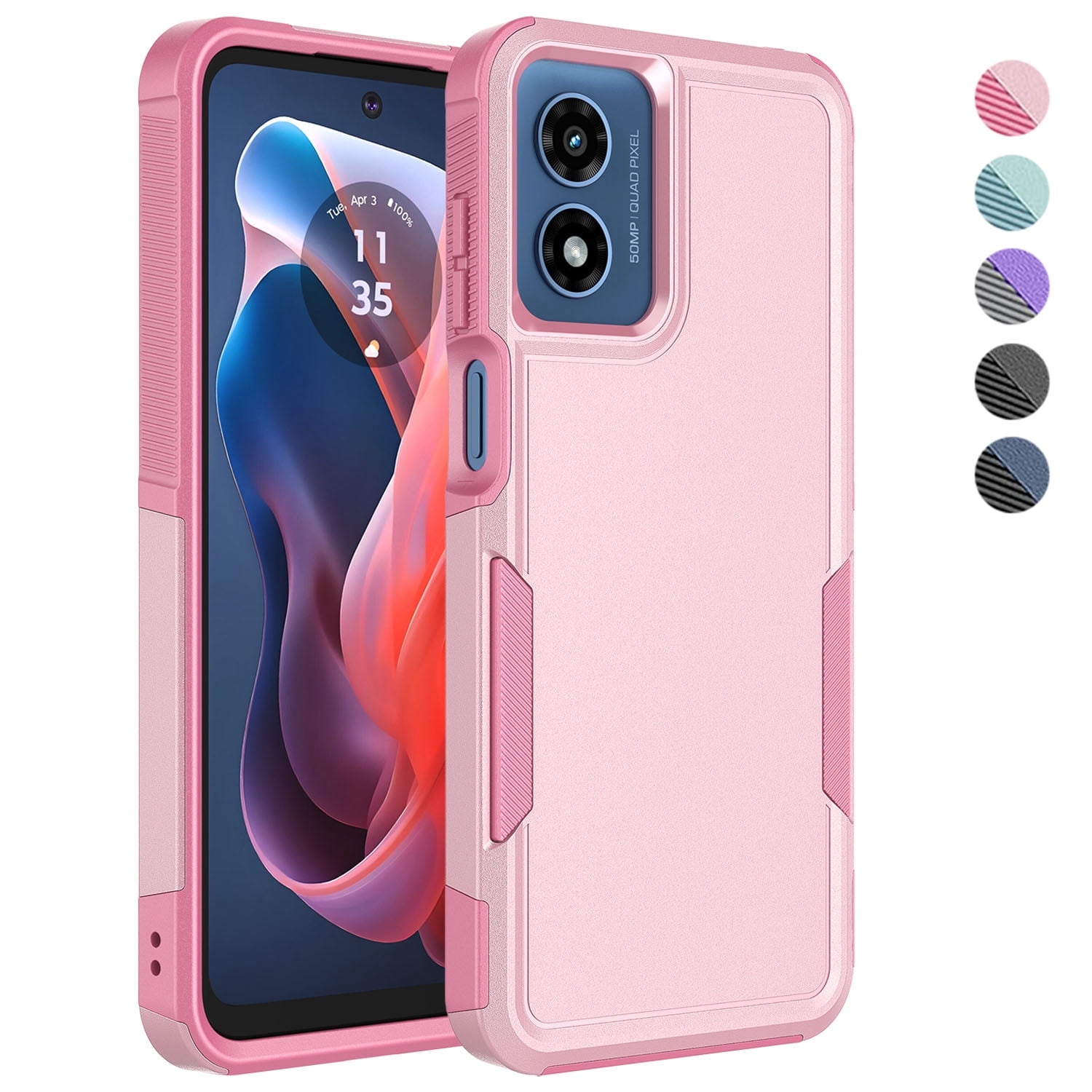 For Motorola Moto G Play 2024 Phone Case, Ebizware Dual Layer Shockproof Case Heavy Duty Full Body Protective Cell Phone Cover for Moto G Play 2024, Rose Gold