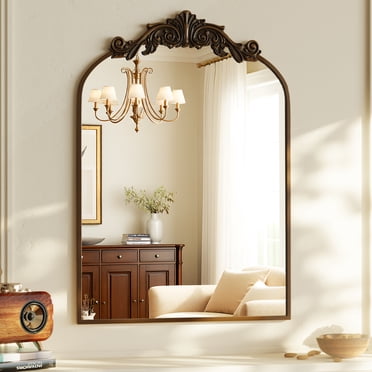 BEAUTYPEAK 32"x 22" Vanity Wall Mirror Decorative Vintage Arch Bathroom Mirror,Bronze