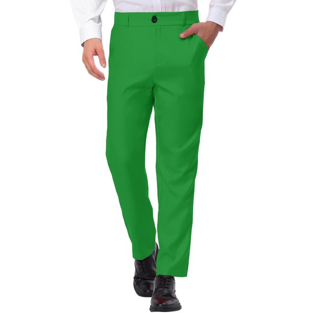 INSPIRE CHIC Pantalon Habillé pour Homme à devant Plat, Coupe Droite, Uni, 30 Vert Foncé