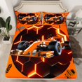 thumbnail image 1 of YST Orange Race Car Bedding Set Queen Neon Honeycomb Racing Car Games Bed Sheets For Kids Boys Teen,Racing Helmet Wheel Checkered Flag Fitted Sheet Soft Breathable Fitted Bed Sheets, 1 of 4