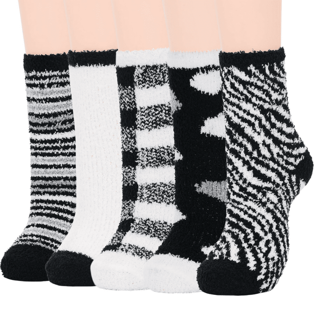 Chaussettes Douces pour Femmes Chaussettes Blanches Chaussettes Confortables Chaussettes Moelleuses pour Femmes Chaussettes en Polaire 5 Paires Blanches
