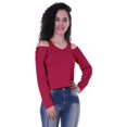 thumbnail image 1 of Moomaya Womens Cold Shoulder Short Top Solid Full Sleeves Summer Tee Tops, 1 of 6