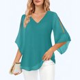 thumbnail image 4 of Savings Clearance Womens Ruffle 3/4 Sleeve V Neck Double Layers Chiffon Blouses Dressy Tops, 4 of 8