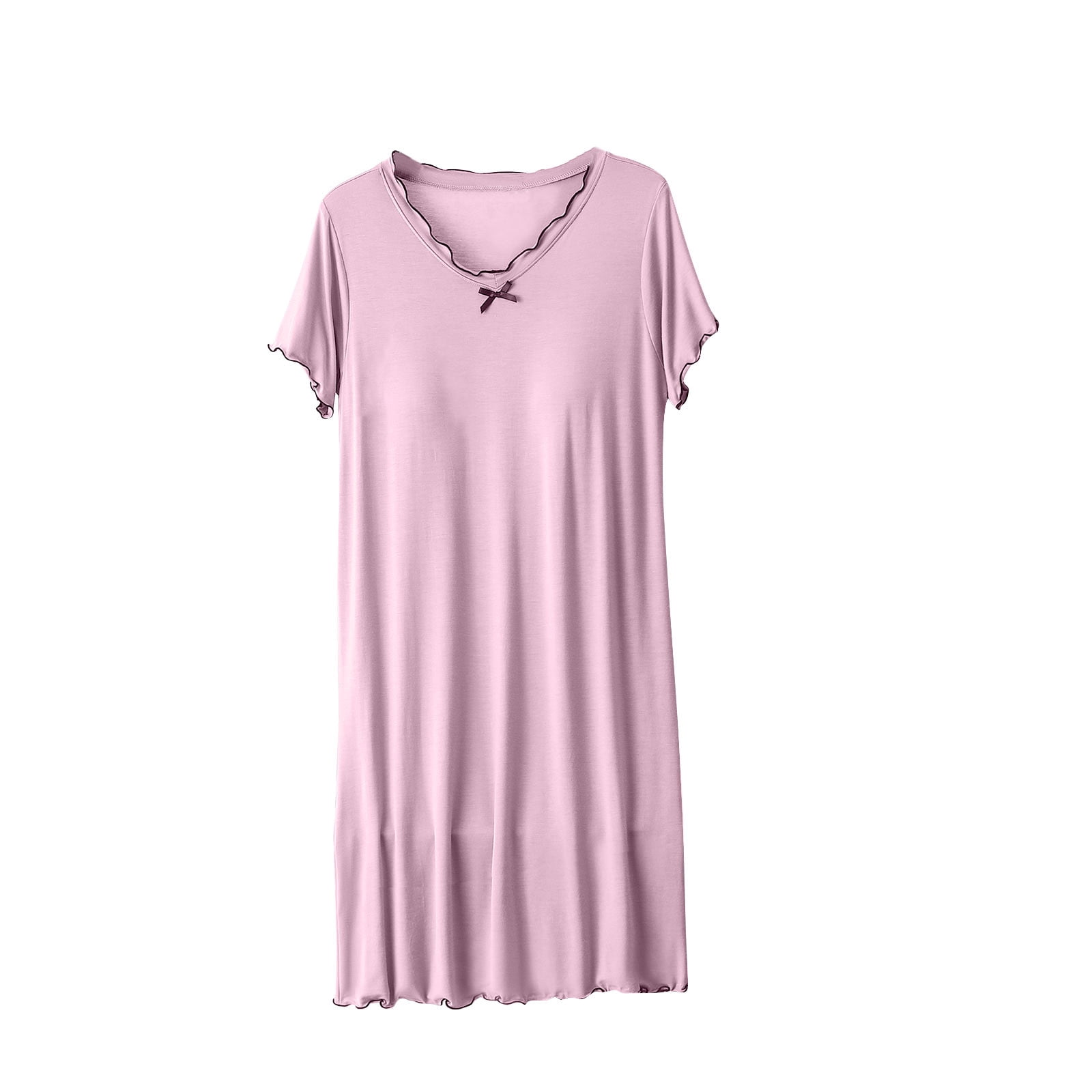 Timegard Pyjama pour Femme avec Soutien-Gorge Intégré Manches Courtes Col en V à Volants Tenue d'Intérieur Confortable Chemise de Nuit Décontractée