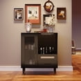 thumbnail image 1 of Modern Black Wine Bar Cabinet with Tempered Glass Door – Integrated Wine Glass Rack, Drawers, Spacious Storage – Freestanding Buffet Sideboard for Home, Kitchen, Dining, Living Room – Color: Black, 1 of 7