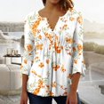 thumbnail image 1 of Femmes Tops Top Floral Impression V-Cou à Manches Courtes T-Shirt Beige L, 1 of 5
