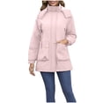 thumbnail image 3 of Sentmoon Winter Jackets for Women Oversized Hooded Neck Long Sleeve Woman Coat Zipper Solid Color Windproof Waterproof Clothes for Women with Pockets Fall and Winter Delightful for Sports, 3 of 9