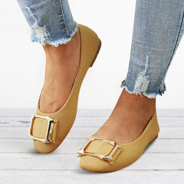 Chaussures Plates à Boucle Carrée pour Femmes, à Enfiler, Décolleté Peu Profond, Chaussures Simples, Chaussures Décontractées, Chaussures de Travail
