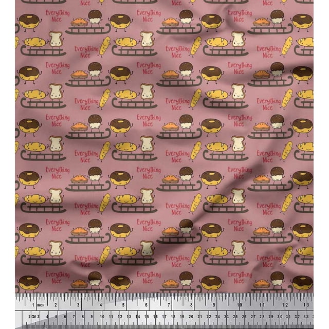Soimoi Rayon Fabric Sleigh,Bread & Hot Dog Food Decor Fabric Printed Yard 56 Inch Wide