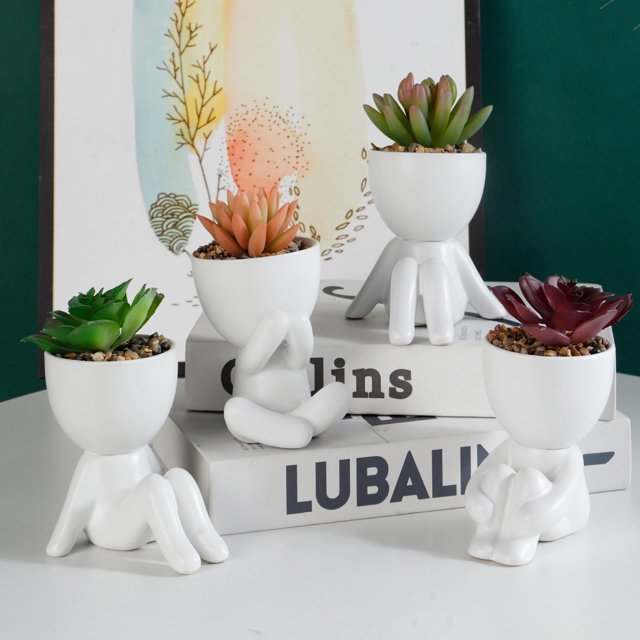 YAOMOBB Indoor Plant Decoration Pot Creative Craft Desktop Vase Container Small Figure Potted Plant Pot Mini Human Shaped Ceramic Flower Pot