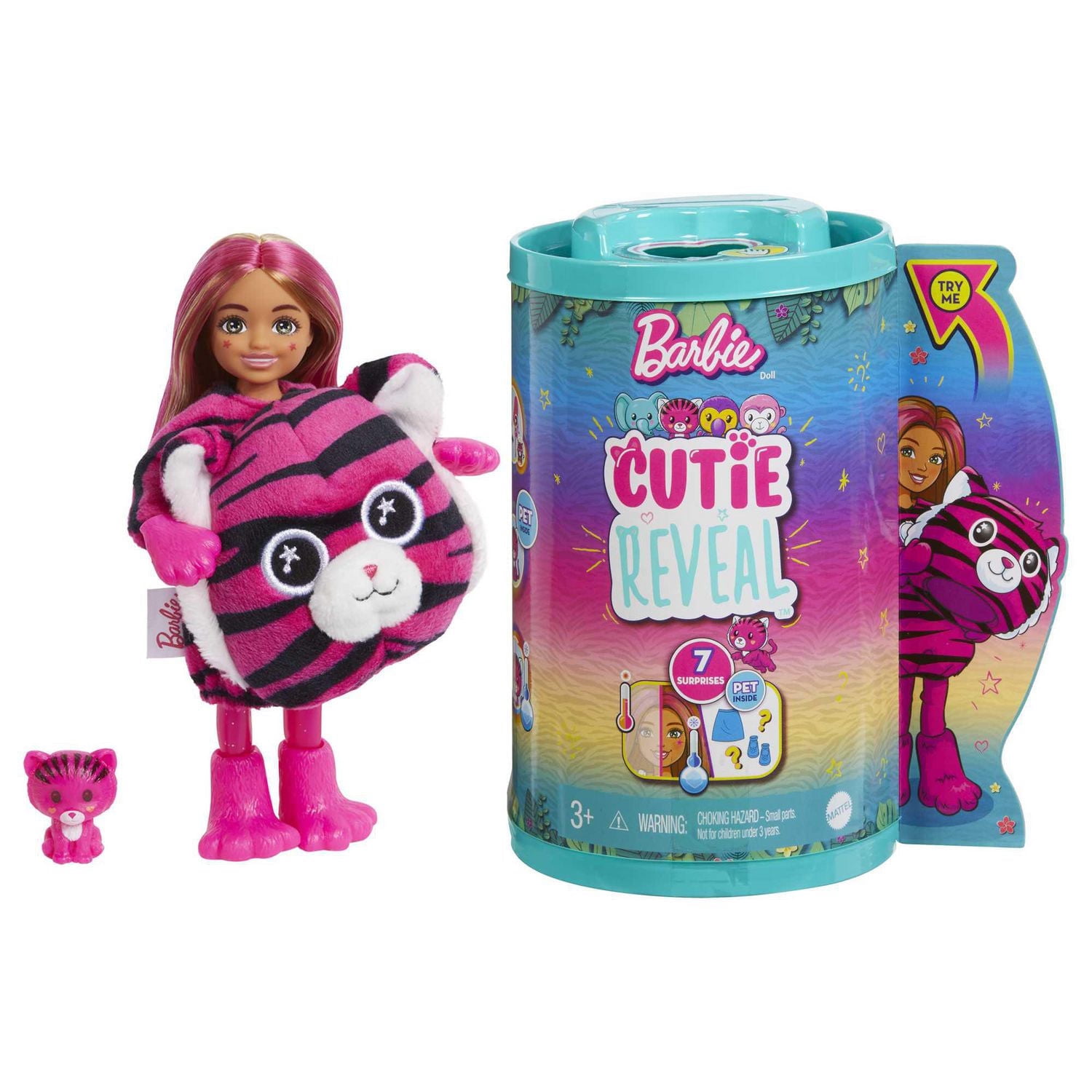 Barbie Small Dolls and Accessories, Cutie Reveal Chelsea Tiger Doll, Jungle Series