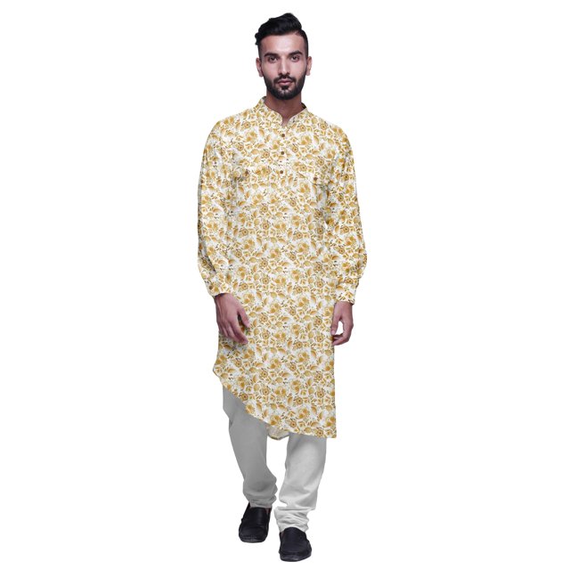 Atasi Kurta Traditionnel en Rayonne Imprimée à Col Mandarin pour Hommes Chemise Décontractée