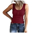 thumbnail image 1 of MIASHUI Women Sleeveless Tanks Top Casual Round Neck Splice Button Basic Tops,Red,L, 1 of 5