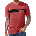 thumbnail image 1 of Men Oversized T Shirts Casual Loose Short Sleeve Crew Neck Tee Shirt Striped Color Block Tops with Pocket, 1 of 4