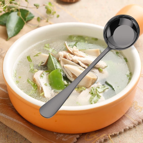 karymi Stainless Steel Flat Bottom Soup Spoon Round Head Table Serving Spoon Set Ergonomic Handle Dishwasher Safe Silver Polished Finish Bedroom Decor House Decor