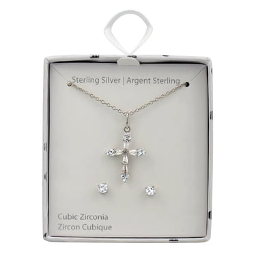 Luxury Designs Ensemble croix et boucles d'oreilles en argent sterling avec oxyde de zirconium
