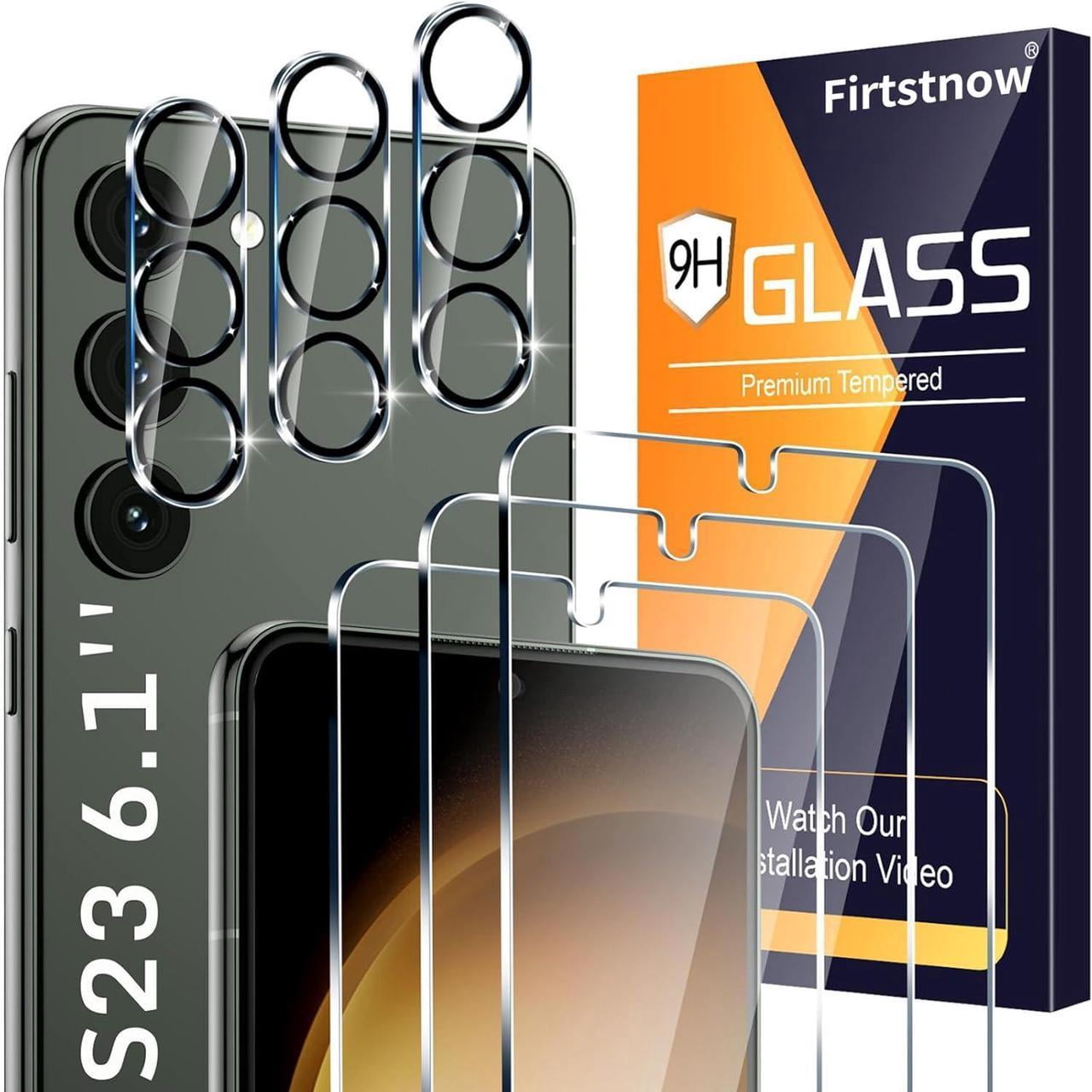 3 Pack Glass Screen Protector for Samsung Galaxy S23 [6.1 inch] + 3 Pack Camera Lens Protector, 9H Tempered Glass, Fingerprint Unlock, HD Clear Case Friendly Anti-Scratch