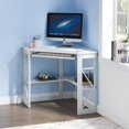 thumbnail image 2 of VECELO Corner Computer Desk with Keyboard Tray and Storage Shelf, Home Office Study Workstation Table , White, 2 of 7