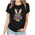 thumbnail image 2 of UPPADA Femmes Joyeuses Easter T-Shirt Bunny Rabbit T-Shirt Graphique Manches Courtes Lettres Amusantes Imprimées Chemises Manches Courtes Col Rond Tuniques Hauts Noir,G, 2 of 5