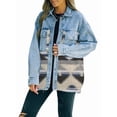 thumbnail image 2 of Women'S Loose Lapel Long-Sleeved Denim Patchwork Jacket Retro Raw Edge Mid-Length Jacket Blue XL, 2 of 7