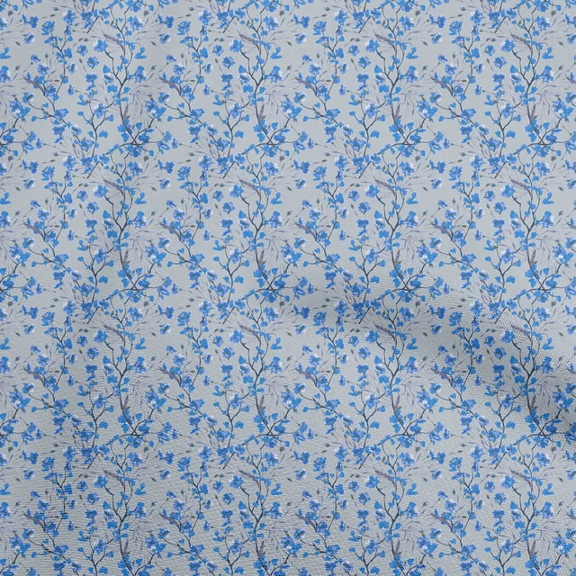 oneOone Rayonne Bleu Tissu Floral Matière de Robe Tissu Imprimé Tissu au Mètre 56 Pouces de Large