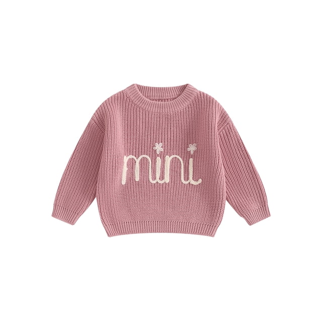 Wangsaura Family Matching Sweaters Mommy and Me Letter Embroidery Round Neck Knitwear Comfortable Warm Tops