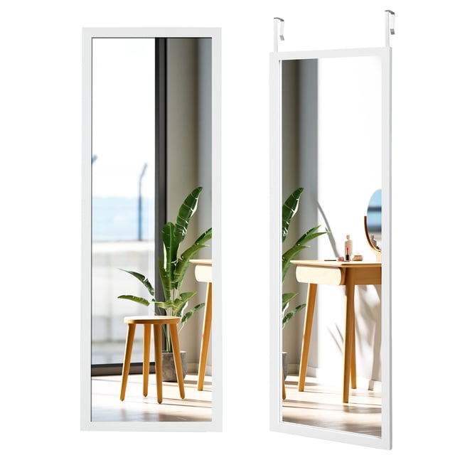 Costway Door Wall Mounted Mirror Full Length Hanging Wood Frame Mirror Decor White