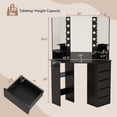 thumbnail image 3 of Costway Corner Vanity Desk Cosmetic Vanity Station with LED Mirror,& Power Outlets Black, 3 of 9