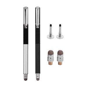 Amdohai 2-in-1 Stylus Pen with Clip and Conductive Head and Disc Universal Touchscreen Pen for All Capacitive Touchscreens Cell Phones Tablets Pack of 2pcs Black&Silver