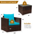 thumbnail image 3 of Costway Ensemble de Mobilier de Terrasse en Rotin 3 Pcs Canapé de Conversation Coussiné Turquoise, 3 of 9