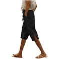 thumbnail image 3 of Sentmoon Short with Pockets Solid Color Summer Athletic Shorts Women Drawstring High Waist Relaxed Fit Straight Leg Side Slit Linen Shorts for Women The Holiday for Hot Weather and Vacation, 3 of 7