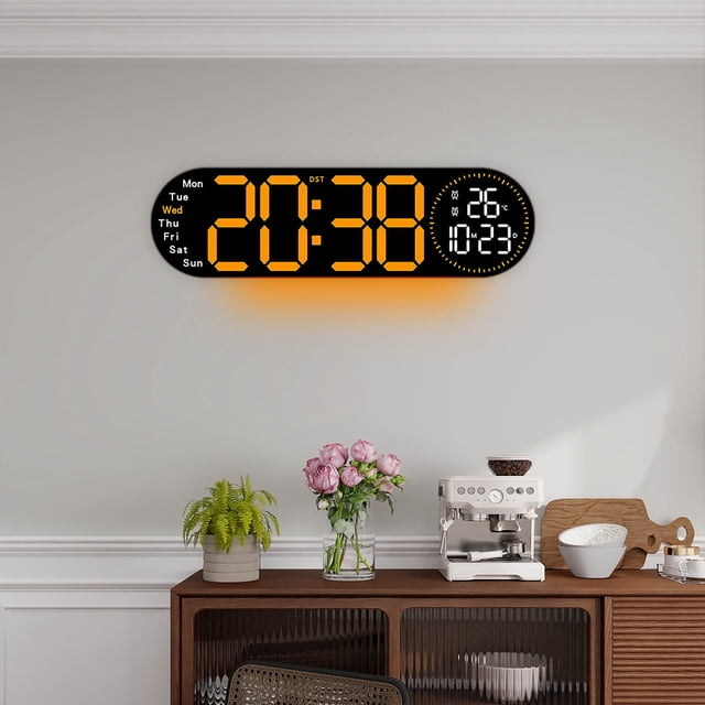 TACILIP Digital Clock, 17.3-inch Living Room Wall Clock with Multifunctional LED Electronic Clock Large Size Alarm Clock Temperature and Humidity Clock, Gifts for Women