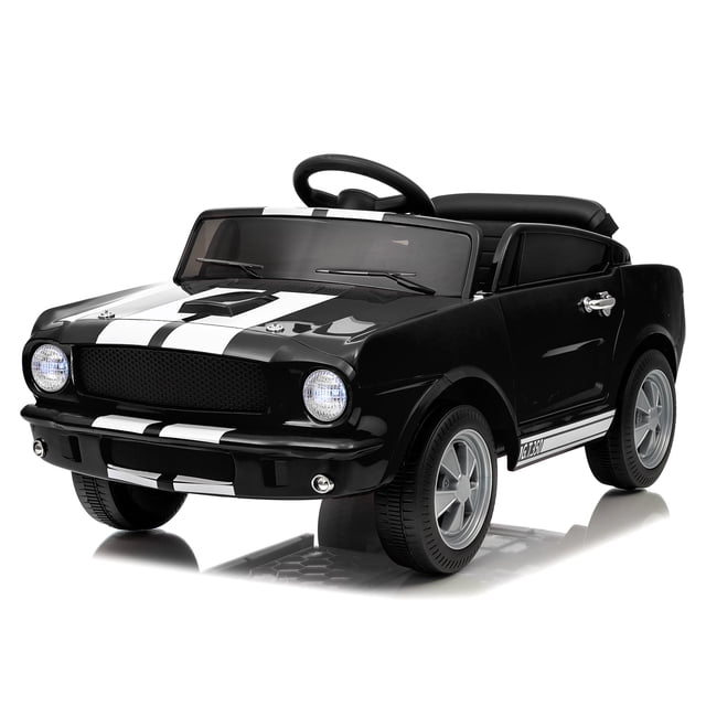 Licensed Shelby GT350 12V Kids Electric Ride-On Car – Parental Remote Control, Adjustable Speeds, LED Headlights, wireless Music, Safety Belt, Spring Suspension, Battery Powered, Black